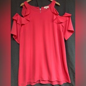 Umgee 1XL coral pink cold shoulder dress with bell sleeves zipper back